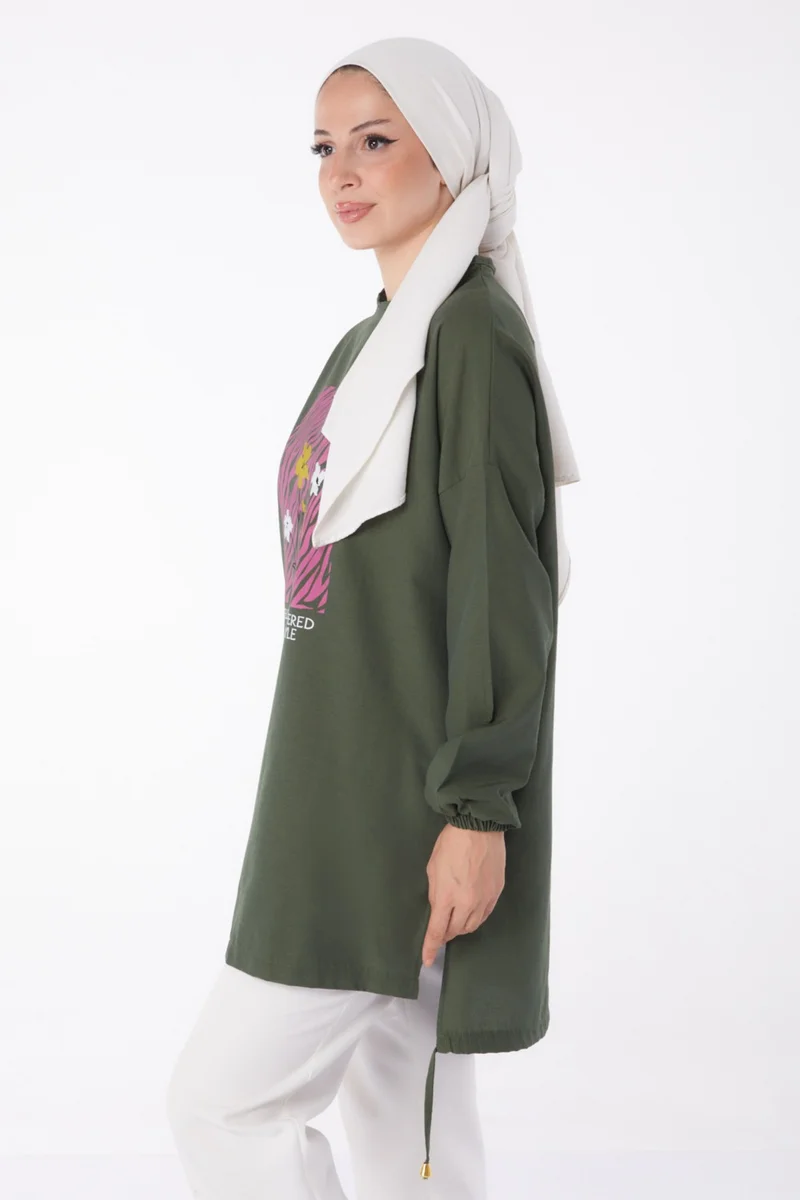 Tofisa Plain Crew Neck Women's Khaki Tunic - 10812