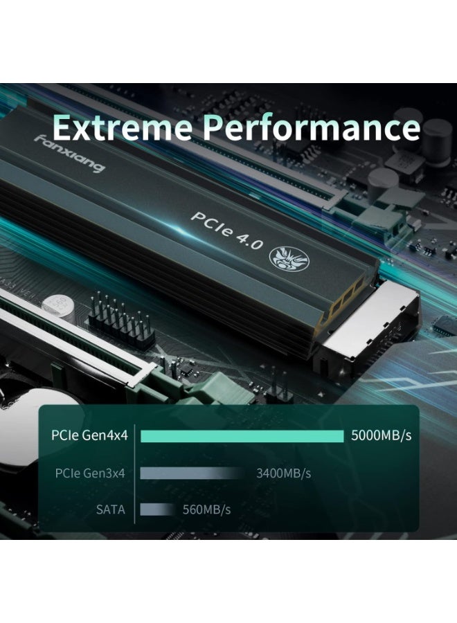 فانشيانج محرك أقراص داخلي من نوع SSD NVMe طراز fanxiang S660 بسعة 1 تيرابايت، واجهة M.2 PCIe 4.0، سرعة 5000 ميجابايت/ثانية، مقاس 2280، مزود بمشتت حراري وذاكرة تخزين مؤقت ديناميكية SLC، متوافق مع أجهزة PS5 وأجهزة الكمبيوتر المحمولة والمكتبية. - Image 2