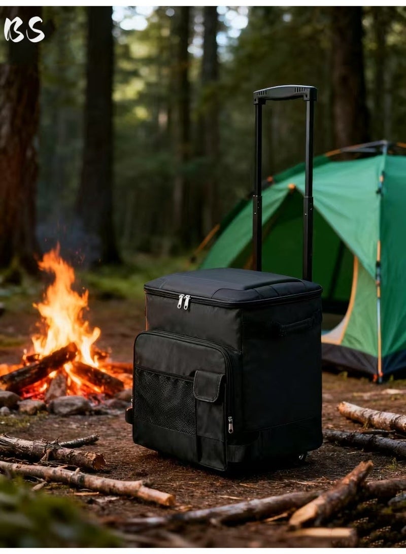BS Outdoor Camping Cooled Suitcase | Trolley-Style Cooled Food Bag | Portable Hand-Carried Suitcase | Insulated Rolling Drink Bag with Foldable Wheels, Designed for Outdoor BBQs, Beaches, Camping, Picnics, Shopping - 43L Capacity | Black. - Image 2