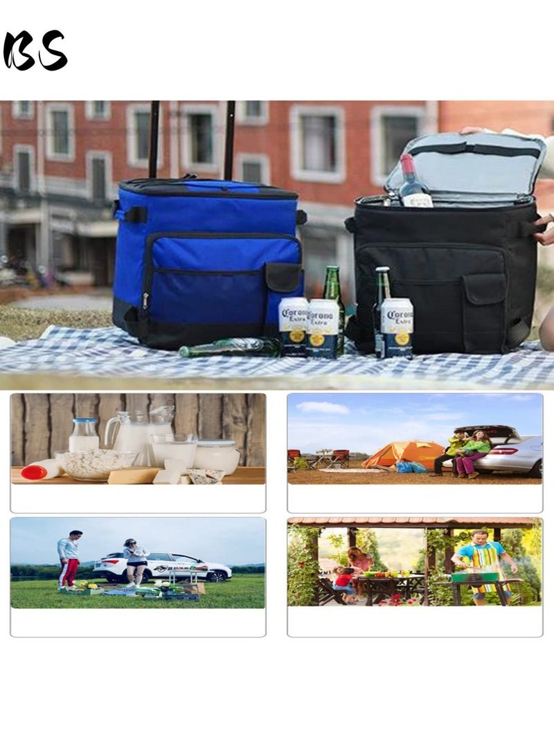 BS Outdoor Camping Cooled Suitcase | Trolley-Style Cooled Food Bag | Portable Hand-Carried Suitcase | Insulated Rolling Drink Bag with Foldable Wheels, Designed for Outdoor BBQs, Beaches, Camping, Picnics, Shopping - 43L Capacity | Black. - Image 4