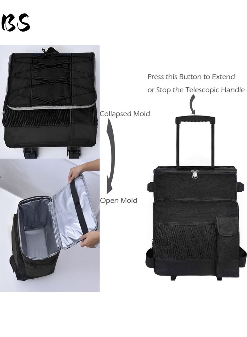 BS Outdoor Camping Cooled Suitcase | Trolley-Style Cooled Food Bag | Portable Hand-Carried Suitcase | Insulated Rolling Drink Bag with Foldable Wheels, Designed for Outdoor BBQs, Beaches, Camping, Picnics, Shopping - 43L Capacity | Black. - Image 3