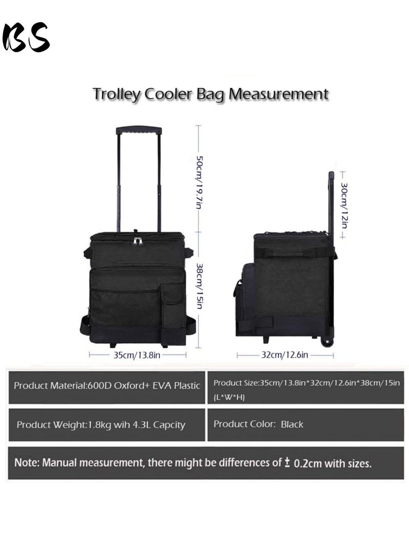 BS Outdoor Camping Cooled Suitcase | Trolley-Style Cooled Food Bag | Portable Hand-Carried Suitcase | Insulated Rolling Drink Bag with Foldable Wheels, Designed for Outdoor BBQs, Beaches, Camping, Picnics, Shopping - 43L Capacity | Black. - Image 5