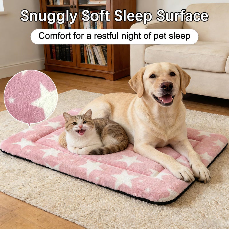 pobopobo Dog Bed Mat â€“ Soft & Comfortable Dog Kennel Pad for Crate â€“ Durable Crate Bed & Mat for Dogs & Cats â€“ Ideal for Crate, Kennel, and Home Use (Big&Little Stars Pink, L(35"*23"*1.5")) - Image 2