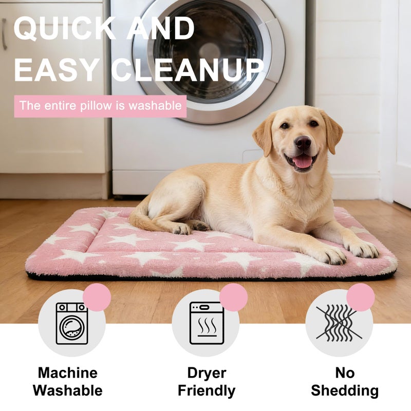 pobopobo Dog Bed Mat â€“ Soft & Comfortable Dog Kennel Pad for Crate â€“ Durable Crate Bed & Mat for Dogs & Cats â€“ Ideal for Crate, Kennel, and Home Use (Big&Little Stars Pink, L(35"*23"*1.5")) - Image 5