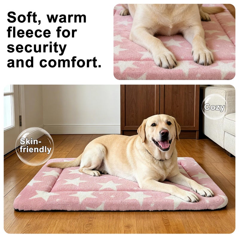 pobopobo Dog Bed Mat â€“ Soft & Comfortable Dog Kennel Pad for Crate â€“ Durable Crate Bed & Mat for Dogs & Cats â€“ Ideal for Crate, Kennel, and Home Use (Big&Little Stars Pink, L(35"*23"*1.5")) - Image 4