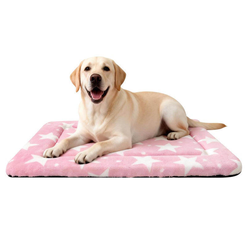 pobopobo Dog Bed Mat â€“ Soft & Comfortable Dog Kennel Pad for Crate â€“ Durable Crate Bed & Mat for Dogs & Cats â€“ Ideal for Crate, Kennel, and Home Use (Big&Little Stars Pink, L(35"*23"*1.5")) - Image 1
