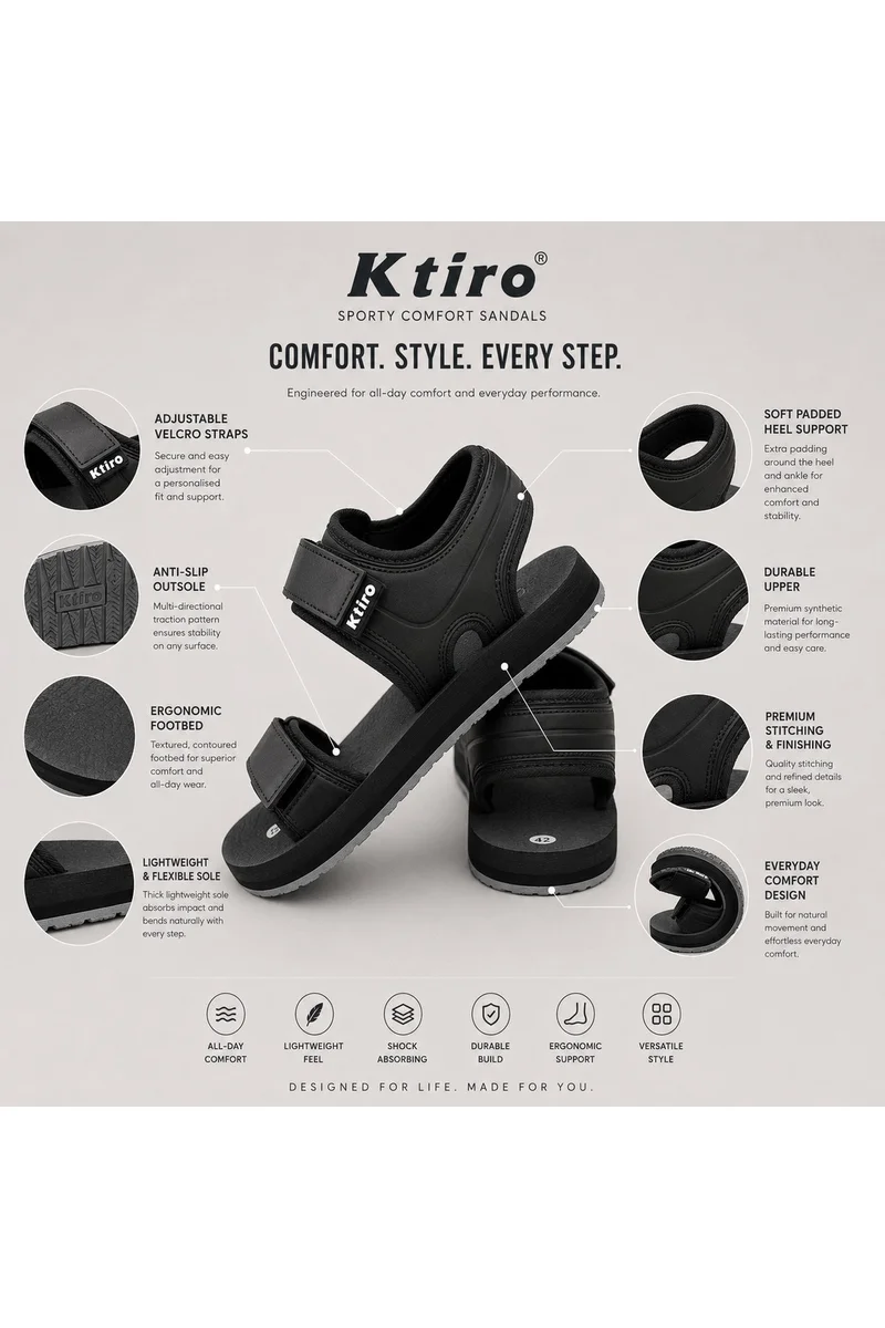 Feet First Men’s Sports Sandals with Adjustable Velcro Straps – Lightweight Comfort Outdoor Walking Sandals