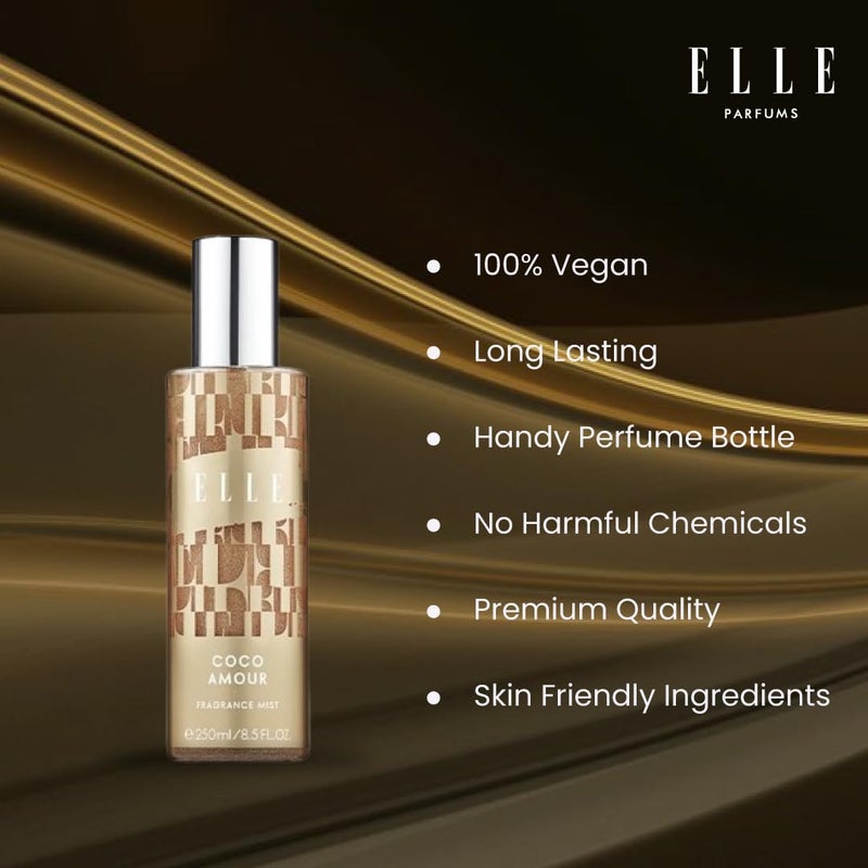 ELLE ELLE Coco Amour Body Mist For Women 250ml Citrus Gourmand Earthy and Woody Notes Long Lasting Spray  - Image 4