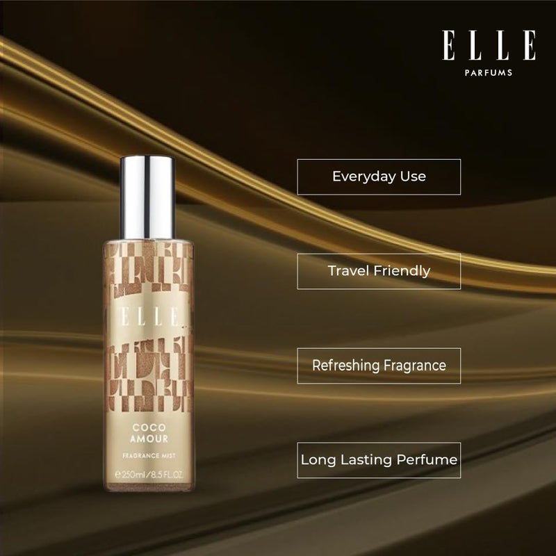 ELLE ELLE Coco Amour Body Mist For Women 250ml Citrus Gourmand Earthy and Woody Notes Long Lasting Spray  - Image 3