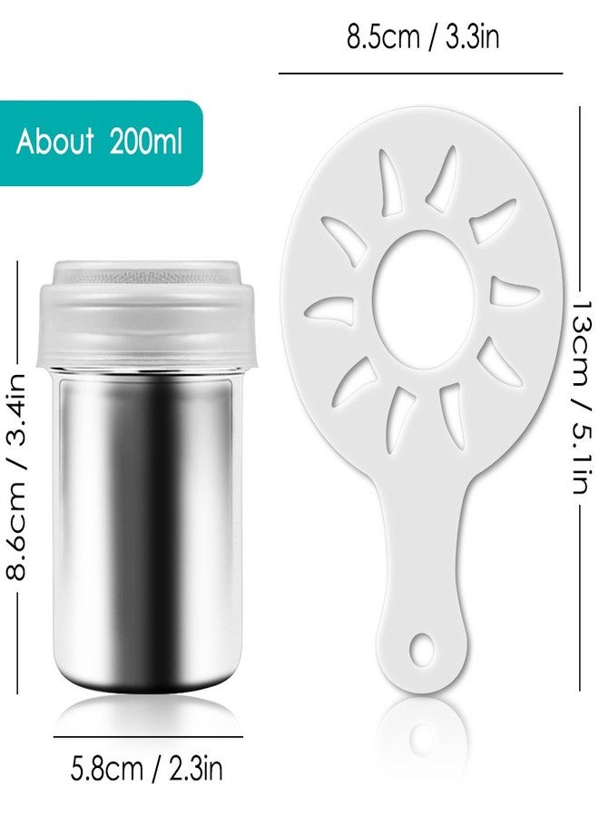 SENHAI 2 Stainless Steel Powder Shakers, SENHAI Mesh Shaker Powder Cans for Coffee Cocoa Cinnamon Powder with Lid, with 16 pcs Printing Molds Stencils - Image 4
