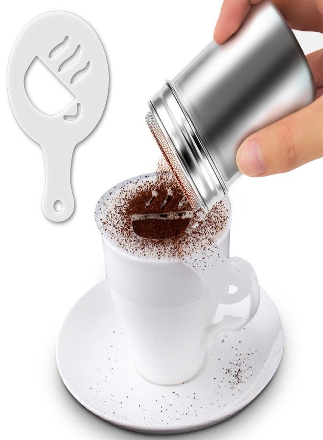 SENHAI 2 Stainless Steel Powder Shakers, SENHAI Mesh Shaker Powder Cans for Coffee Cocoa Cinnamon Powder with Lid, with 16 pcs Printing Molds Stencils - Image 2