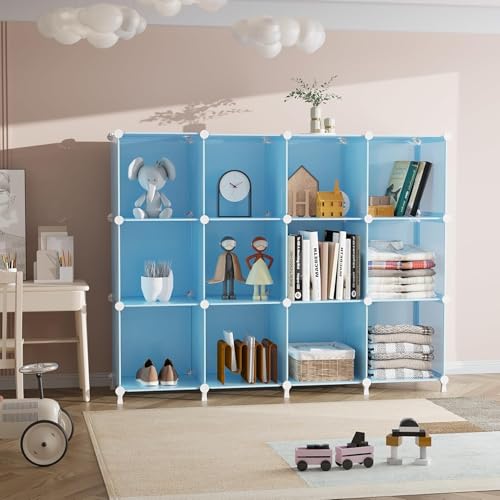 EXVITO 12 Door Kids Plastic Wardrobe for Clothes, Foldable Plastic Almirah for Clothes, Collapsible Wardrobe for Storage, Baby Cupboard for Clothes Storage - (Cow Sky Blue, 12 Door) - Image 3