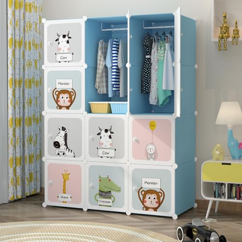EXVITO 12 Door Kids Plastic Wardrobe for Clothes, Foldable Plastic Almirah for Clothes, Collapsible Wardrobe for Storage, Baby Cupboard for Clothes Storage - (Cow Sky Blue, 12 Door) - Image 1