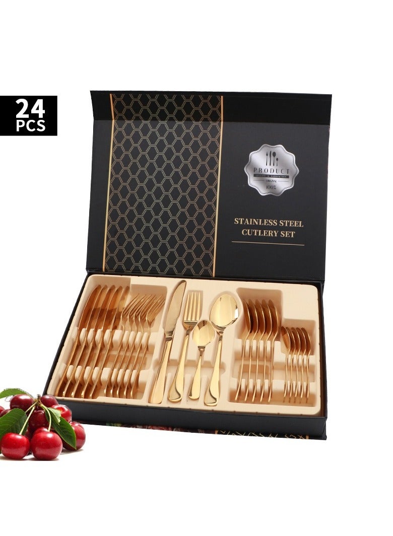 Y&D 24-Piece Steak Knife Fork Spoon Cutlery Gift Box Set 