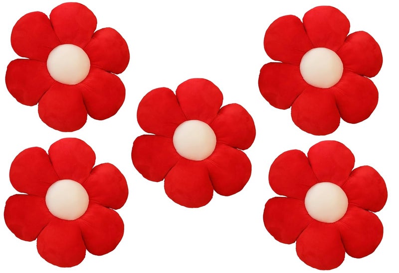 AVS Flower Shaped Cushion for Sofa Soft Floor Pillow Cushion Seating Pad Sunflower Chair Cushion Throw Pillow for Comfort Home Decoration Cushions for Living Room Bed Sofa Set of 5 Red - Image 1