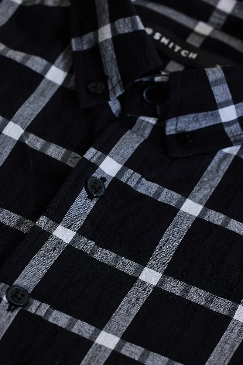 SNITCH قميص رجالي بقصة ضيقة كاروهات سوداء