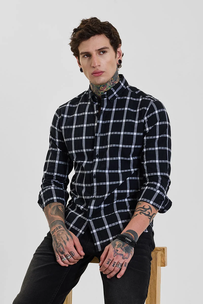 SNITCH قميص رجالي بقصة ضيقة كاروهات سوداء