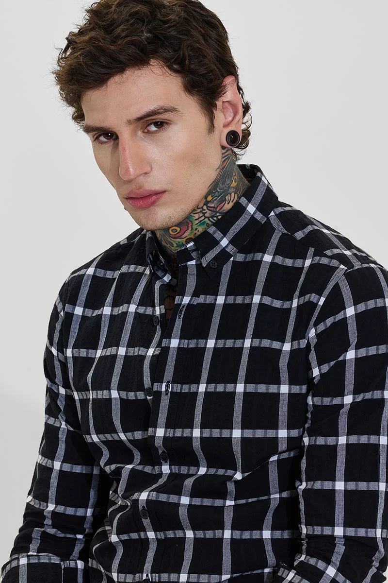 سنيتش قميص رجالي بقصة ضيقة كاروهات سوداء