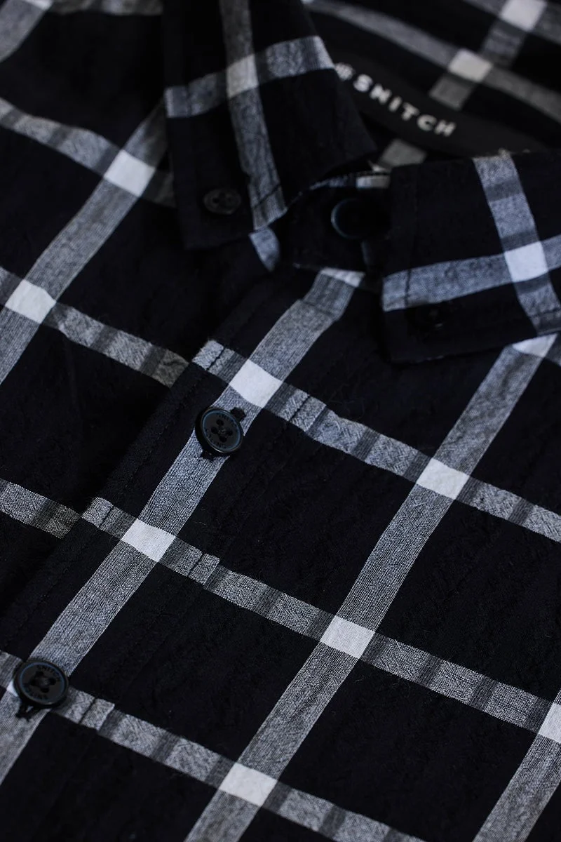 سنيتش قميص رجالي بقصة ضيقة كاروهات سوداء