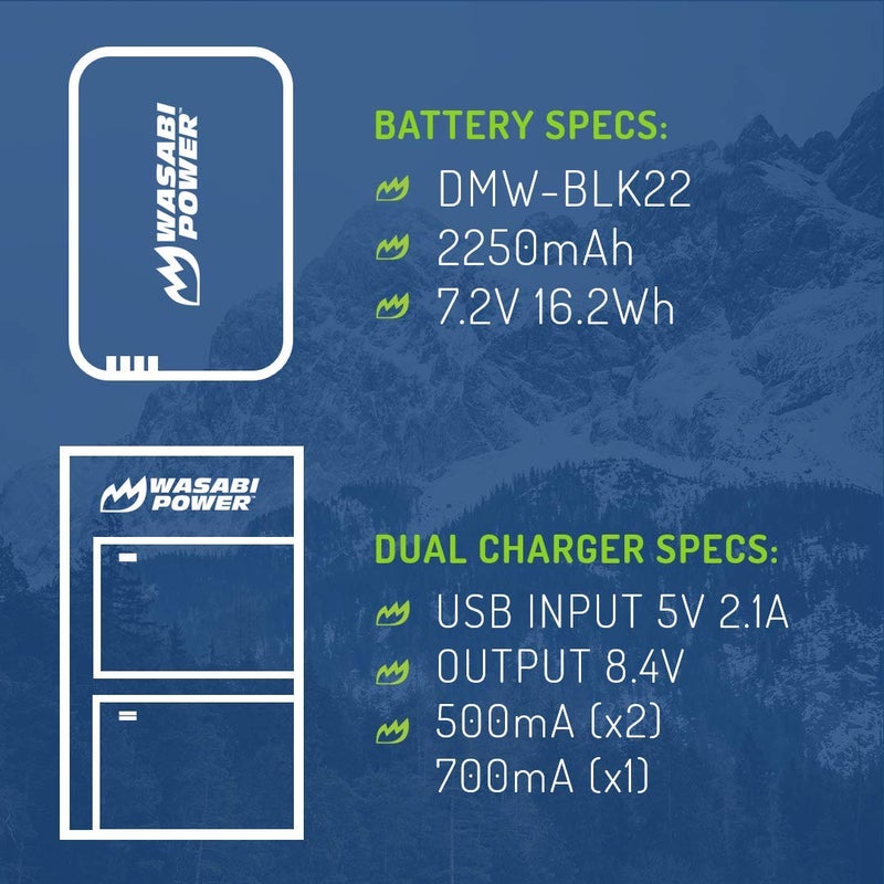 Wasabi Power Battery (2-Pack) for Panasonic DMW-BLK22 and Panasonic Lumix DC-S9, DC-G9, DC-S5, DC-S5 II, DC-S5 IIX, GH5 II, GH6, S5II, S5IIX, S5M2, S5M2X, GH5M2 - Image 3