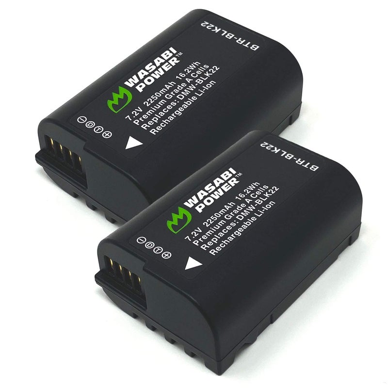 Wasabi Power Battery (2-Pack) for Panasonic DMW-BLK22 and Panasonic Lumix DC-S9, DC-G9, DC-S5, DC-S5 II, DC-S5 IIX, GH5 II, GH6, S5II, S5IIX, S5M2, S5M2X, GH5M2 - Image 1