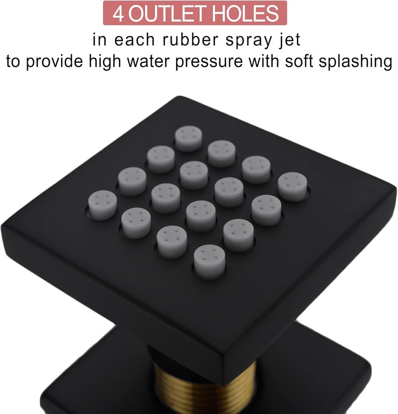 orhemus Brass Body Spray Shower Jet - High Pressure Massage Side Sprayer Spa System Shower Set Adjustable Wall Mounted, Square Matte Black Finished - Image 3