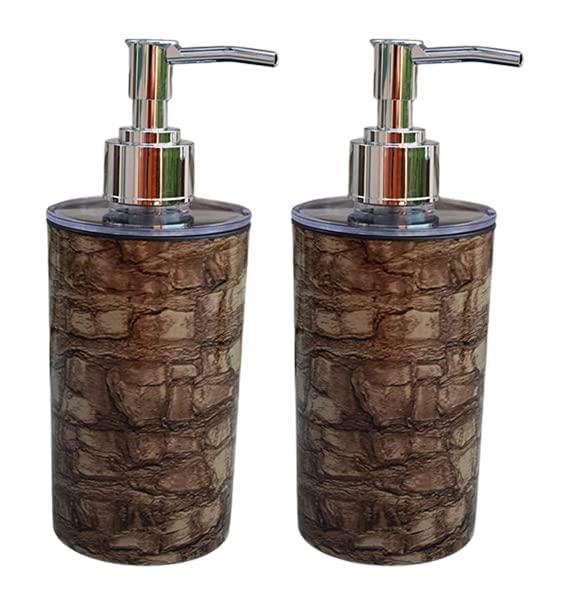 HARISTAR Liquid Soap Dispenser/Shampoo/Bottle Set with Pump for handwash in Bathroom, Kitchen Sink Chrome Finish top (Wooden Marble) - Image 1