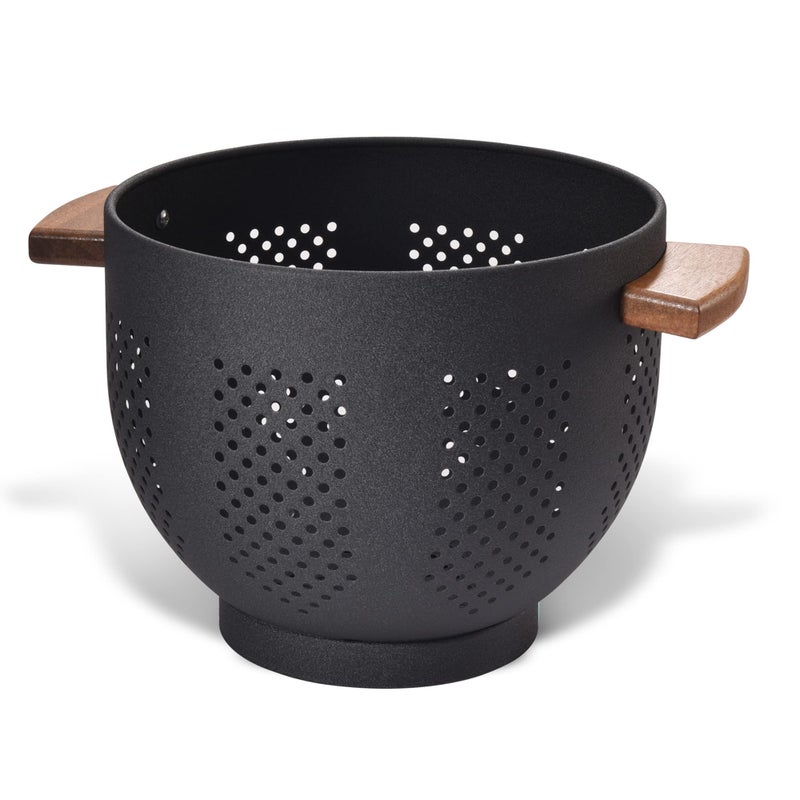 Metal Colander with Wood Handle and Stable Base Powder Coated Steel Kitchen Strainer Basket for Draining Pasta Vegetable and fruit55quartMatte Black