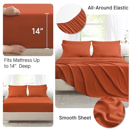 Anluoer Queen Comforter Set 7 Piece, Burnt Orange Bed in a Bag with Sheets, All Season Terracotta Bedding Comforter Sets with 1 Comforter, 2 Pillow Shams, 2 Pillowcases, 1 Flat Sheet,1 Fitted Sheet - Image 5