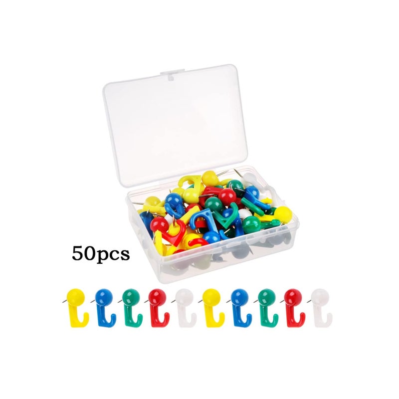 Zikra Colored Push Pin, Plastic Colored Push Pin Hooks Wall Hooks Mixed Color Thumb Nail For Cork Board Map Photo Calendar, Home Office School Supplies (50Pcs) - Image 3