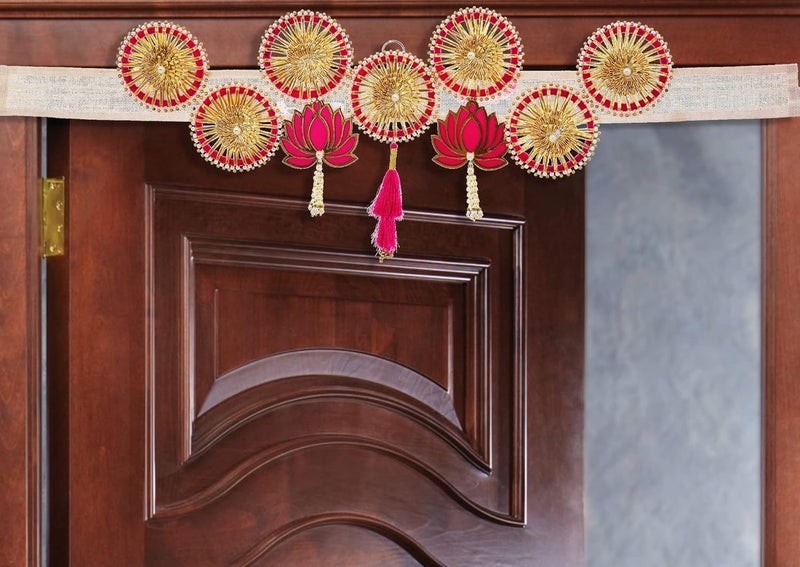 Benavji Traditional Multi Patches with Gotta Work and Reshan Lattakan Handmade Door HangingBandarwalToran for Door Traditional Bandarwal for Door FEET Length