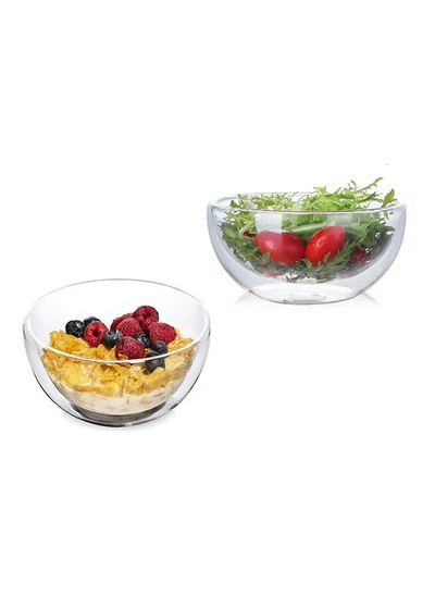 1Chase Double Wall Cereal Salad Bowl Set of 2 Clear 500ml