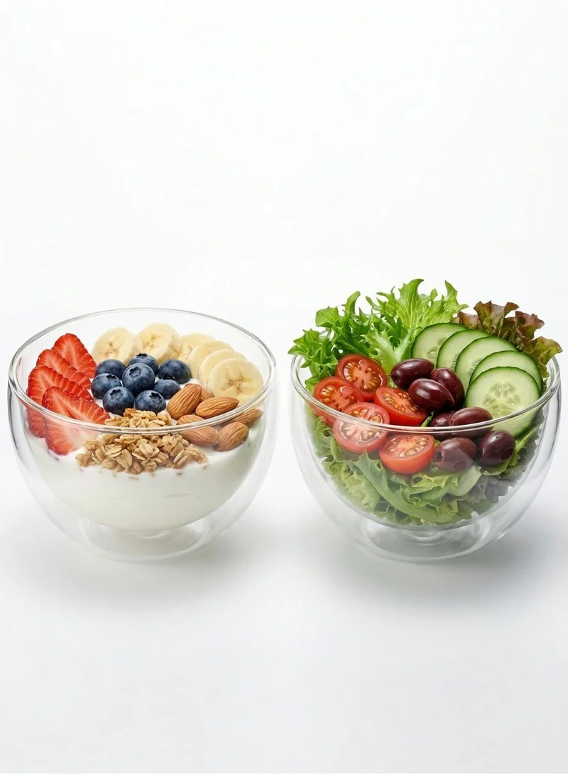 1Chase Double Wall Cereal Salad Bowl Set of 2 Clear 500ml