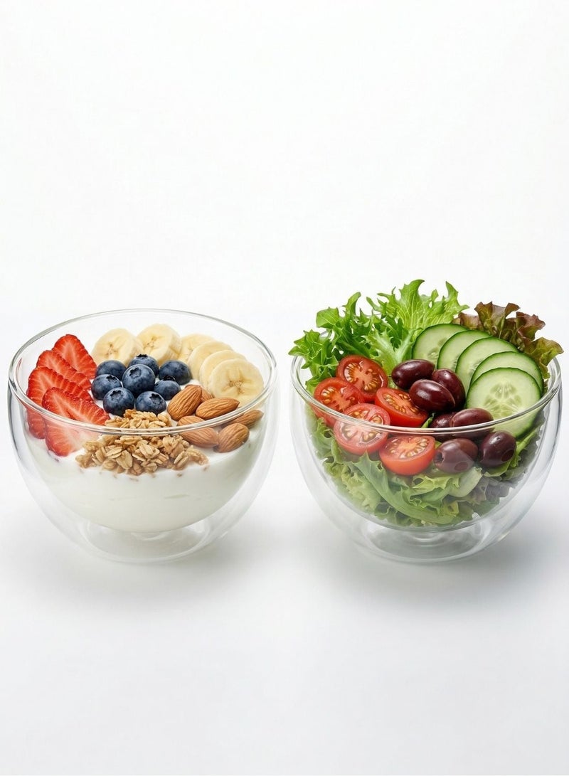 1Chase Double Wall Cereal Salad Bowl Set of 2 Clear 500ml - Image 1