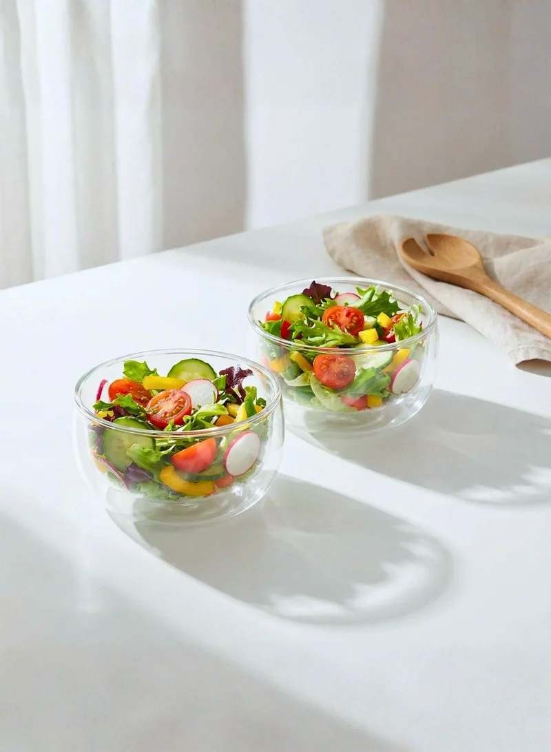 1Chase Double Wall Cereal Salad Bowl Set of 2 Clear 500ml