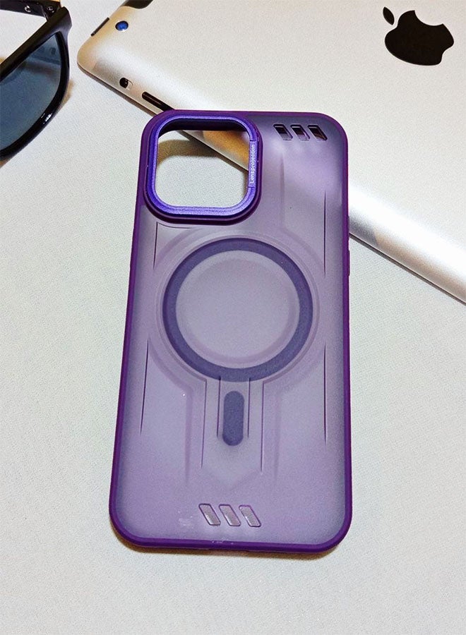 جراب مقاوم للصدمات ممتاز لهاتف ايفون 14 برو ماكس - مع إطار معدني للكاميرا - غطاء مغناطيسي غير لامع أنيق لجميع الأعمار ويدعم ماج سيف - مضاد لبصمات الأصابع وحماية الكاميرا ومقاومة للسقوط - متوافق مع ايفون 14 برو ماكس - بنفسجي - Image 3