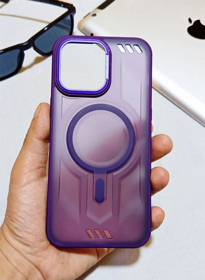 جراب مقاوم للصدمات ممتاز لهاتف ايفون 14 برو ماكس - مع إطار معدني للكاميرا - غطاء مغناطيسي غير لامع أنيق لجميع الأعمار ويدعم ماج سيف - مضاد لبصمات الأصابع وحماية الكاميرا ومقاومة للسقوط - متوافق مع ايفون 14 برو ماكس - بنفسجي - Image 4