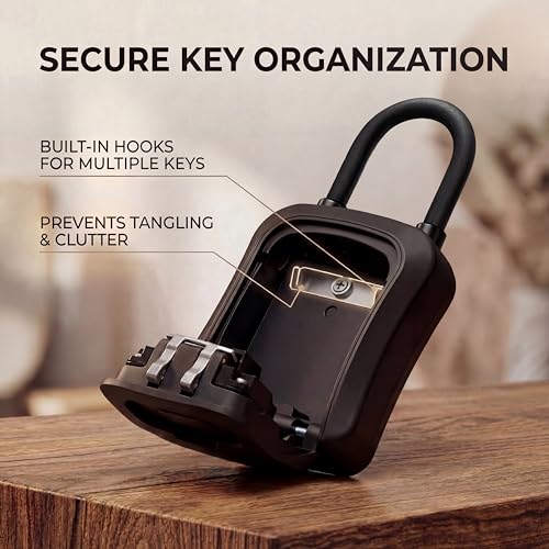 Iron Lock® Key Lock Box Portable with U-Shackle & Wall Mount – Medium Waterproof Heavy-Duty Metal Safe with 4-Digit Combination for Spare Keys Outside on Door Knob, Fence or Gate (Black, Medium) - Image 2