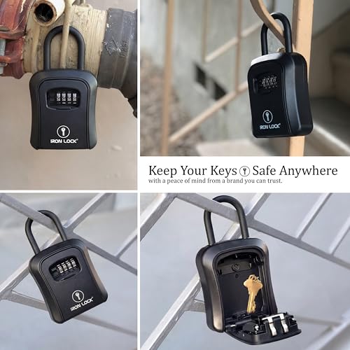 Iron Lock® Key Lock Box Portable with U-Shackle & Wall Mount – Medium Waterproof Heavy-Duty Metal Safe with 4-Digit Combination for Spare Keys Outside on Door Knob, Fence or Gate (Black, Medium) - Image 3