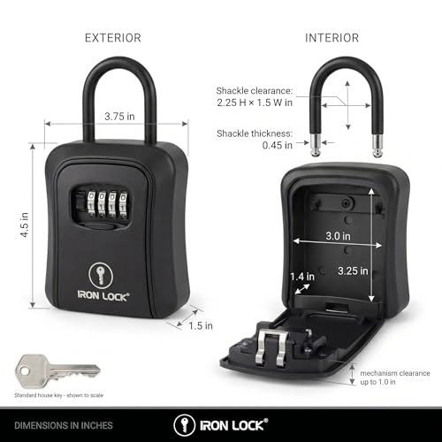 Iron Lock® Key Lock Box Portable with U-Shackle & Wall Mount – Medium Waterproof Heavy-Duty Metal Safe with 4-Digit Combination for Spare Keys Outside on Door Knob, Fence or Gate (Black, Medium) - Image 5
