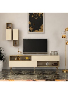Classic beige and wooden TV table - TV02 40x180x55 cm
