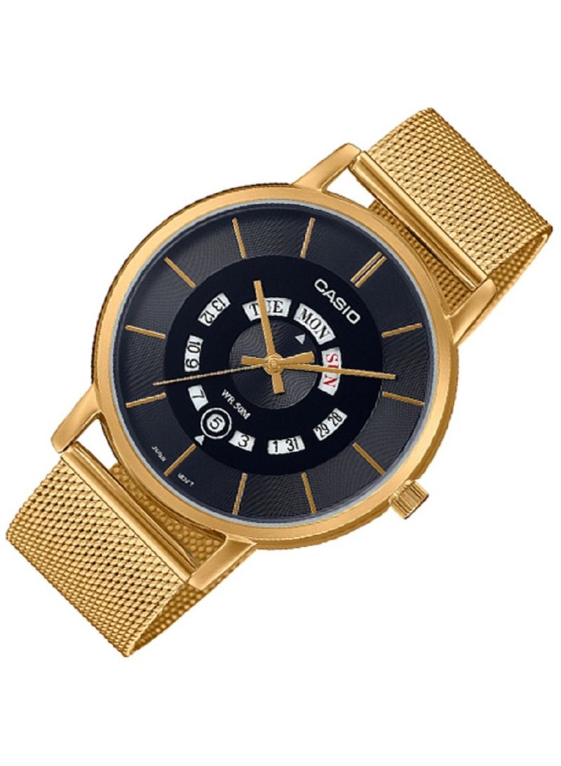 Casio Men Watch - Analog Day and date display Dial Black Dial Stainless Steel Mesh Band MTP-B135B-1AVDF. - Image 2