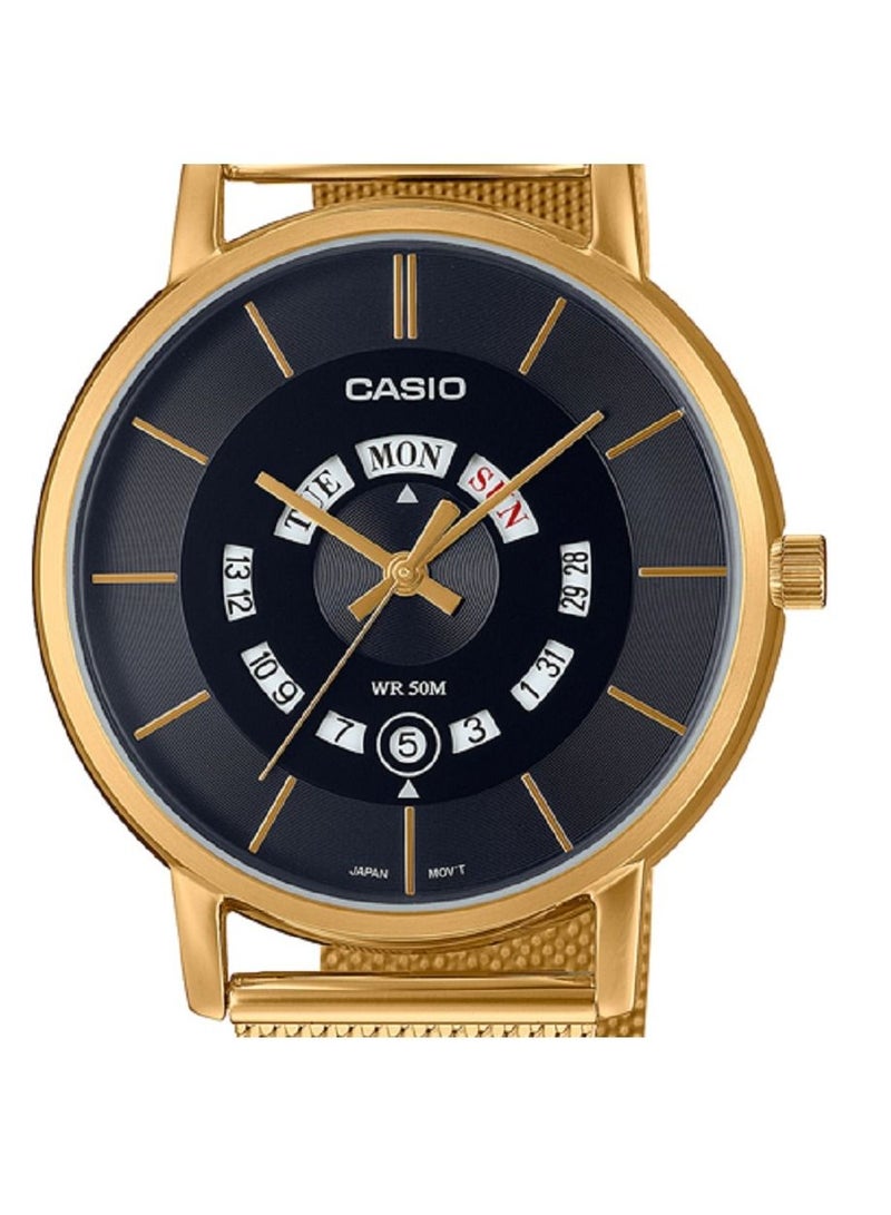 Casio Men Watch - Analog Day and date display Dial Black Dial Stainless Steel Mesh Band MTP-B135B-1AVDF. - Image 4