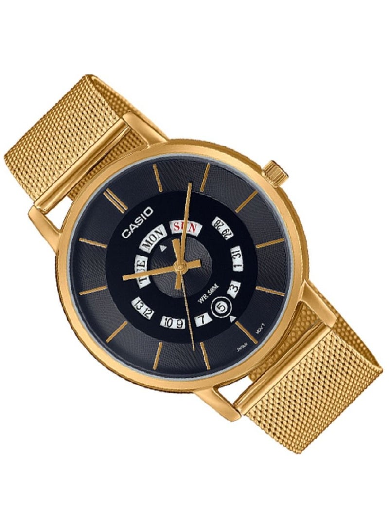 Casio Men Watch - Analog Day and date display Dial Black Dial Stainless Steel Mesh Band MTP-B135B-1AVDF. - Image 3