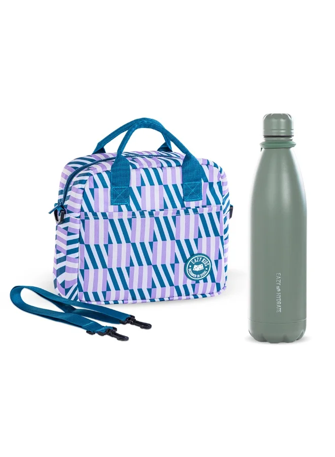 Eazy Kids Eazy Kids Steel Water Bottle w/ Lunch Bag, 1L Green