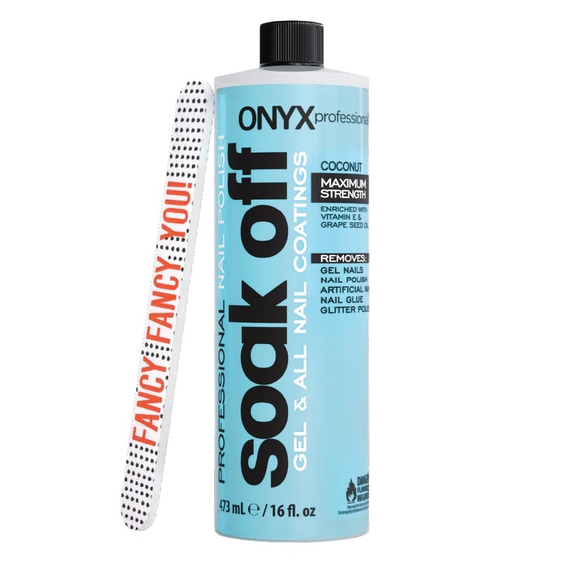 Onyx Professional Coconut Scented Nail Polish Remover with Nail File, 16 oz, Maximum Strength Soak Off Gel Polish Remover, Vitamin E & Grape Seed Oil Enriched Nourishing Formula - Image 1