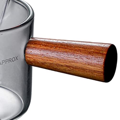 CALANDIS® Espresso Glass Measuring Cup Wooden Handle Measure Mugs Ounce Drink Shaker Double Spouts - Image 4