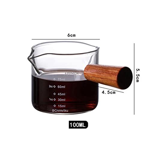 CALANDIS® Espresso Glass Measuring Cup Wooden Handle Measure Mugs Ounce Drink Shaker Double Spouts - Image 5