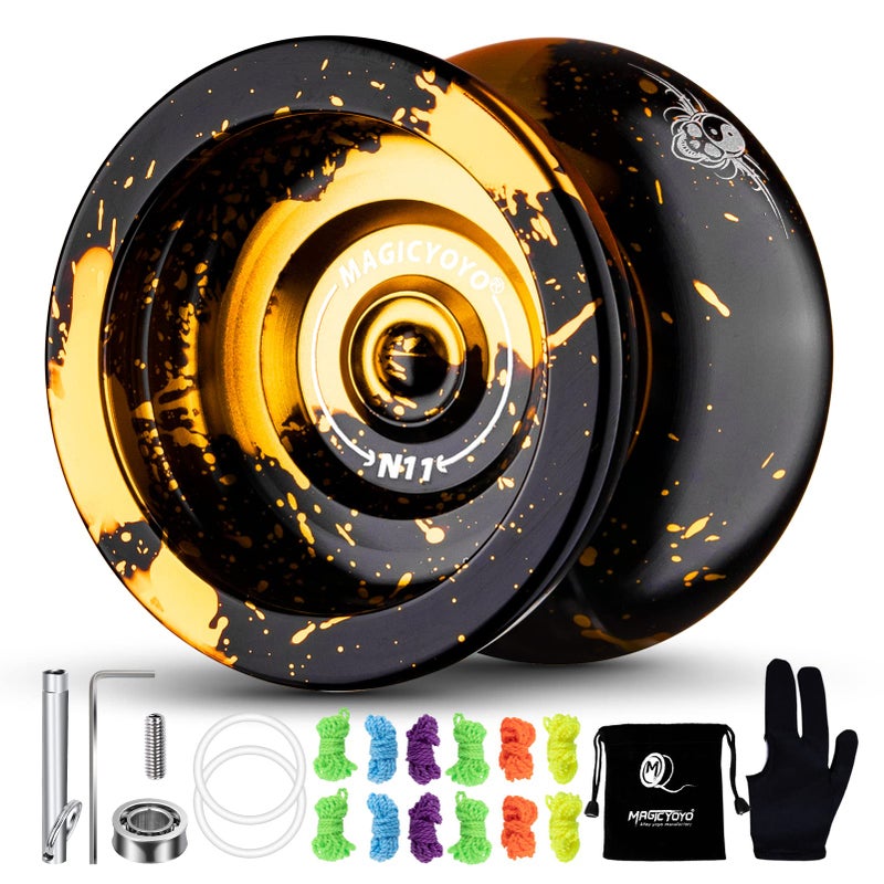 MAGICYOYO Dual Purpose Yoyo N11 - Responsive Yo Yo for Kids 8-12 or Above & Unresponsive Bearing Kit for Advanced Edge Hook Finger Spin with Yo Yo Glove + Bag + 12 Yoyo Strings (Black Golden) - Image 1