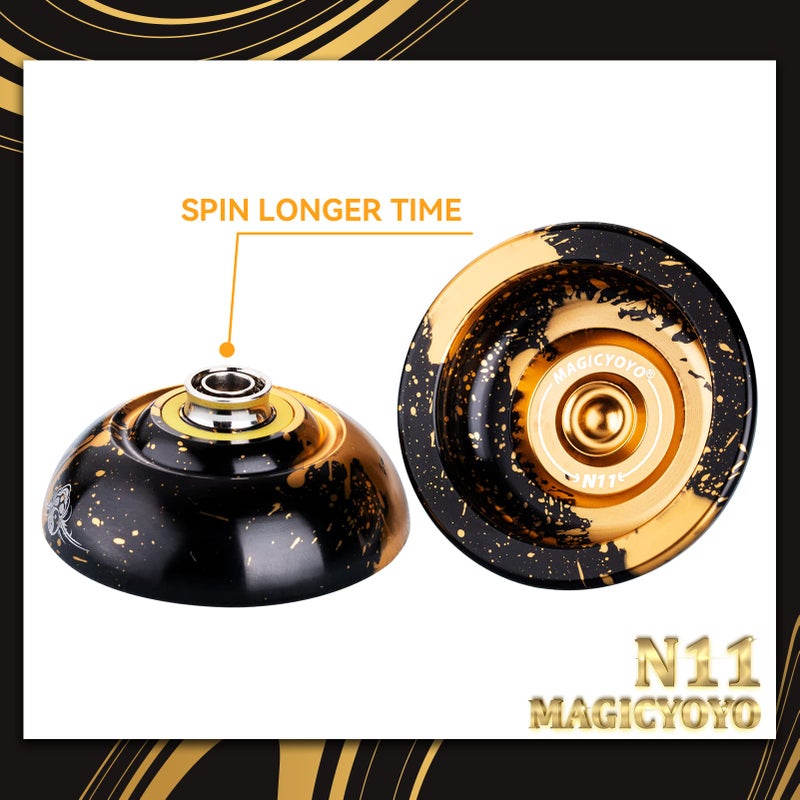 MAGICYOYO Dual Purpose Yoyo N11 - Responsive Yo Yo for Kids 8-12 or Above & Unresponsive Bearing Kit for Advanced Edge Hook Finger Spin with Yo Yo Glove + Bag + 12 Yoyo Strings (Black Golden) - Image 5